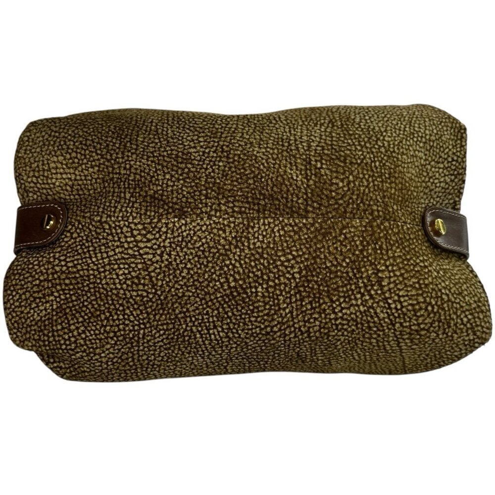 Borbonese Redwall Brown Tan Suede Leather Double Top Handle Bag Quail pattern - Picture 8 of 15